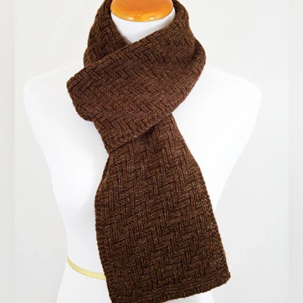 100% Alpaca Wool Herringbone Knit Scarf in Brown
